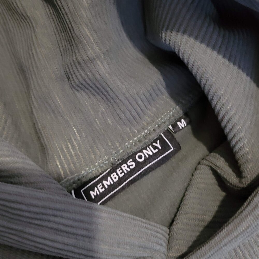 Members Only Corduroy Pullover Hoodie Heavy Sage Green Men's Medium M Like New - Picture 3 of 7